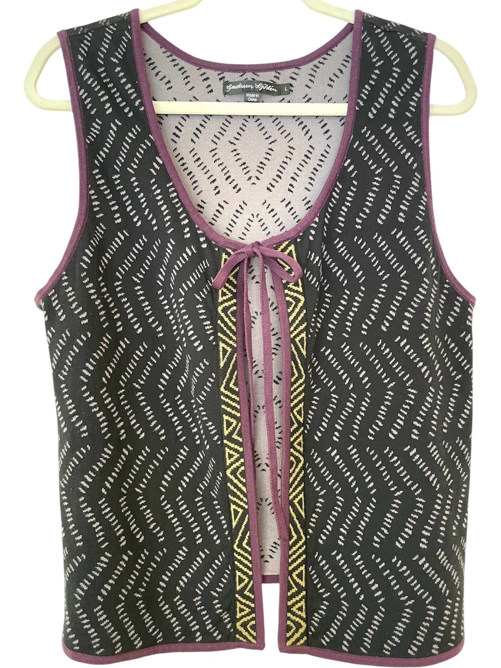 Gudrun Sjoden Cotton Knit Vest L Tie Front Closure Artsy Lagenlook Nordic Fall